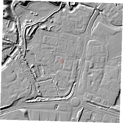 Shaded relief map of the ground around SE288TJ, computed from Environment Agency LiDAR. The ground here sits at about 2 m above sea level and falls 15 m across the surrounding 800 m. Surface water reaching this point runs off ground lying to the north-west, 7.8 m higher.