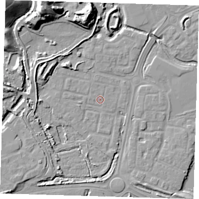 Shaded relief map of the ground around SE288TL, computed from Environment Agency LiDAR. The ground here sits at about 2 m above sea level and falls 23 m across the surrounding 800 m. Surface water reaching this point runs off ground lying to the west, 0.8 m higher.