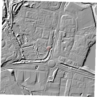 Shaded relief map of the ground around SE288TN, computed from Environment Agency LiDAR. The ground here sits at about 2 m above sea level and falls 8 m across the surrounding 800 m. Surface water reaching this point runs off ground lying to the north-west, 7.8 m higher.