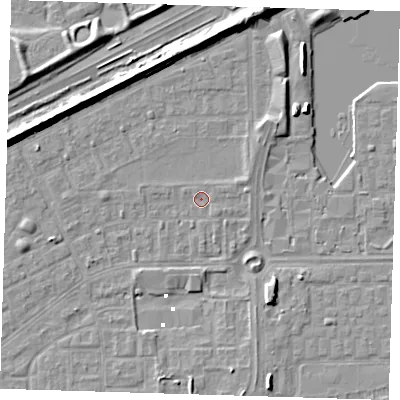 Shaded relief map of the ground around SE29AX, computed from Environment Agency LiDAR. The ground here sits at about 1 m above sea level and falls 7 m across the surrounding 800 m. Surface water reaching this point runs off ground lying to the east-south-east, 0.9 m higher.