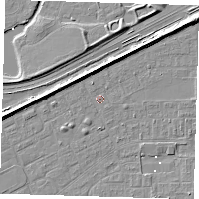Shaded relief map of the ground around SE29BB, computed from Environment Agency LiDAR. The ground here sits at about 1 m above sea level and falls 8 m across the surrounding 800 m. Surface water reaching this point runs off ground lying to the north-east, 6.2 m higher.