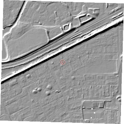 Shaded relief map of the ground around SE29BD, computed from Environment Agency LiDAR. The ground here sits at about 1 m above sea level and falls 8 m across the surrounding 800 m. Surface water reaching this point runs off ground lying to the north-east, 5.9 m higher.