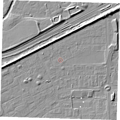 Shaded relief map of the ground around SE29BJ, computed from Environment Agency LiDAR. The ground here sits at about 1 m above sea level and falls 8 m across the surrounding 800 m. Surface water reaching this point runs off ground lying to the south-east, 0.6 m higher.