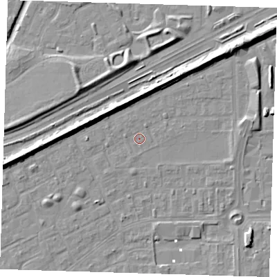 Shaded relief map of the ground around SE29BL, computed from Environment Agency LiDAR. The ground here sits at about 1 m above sea level and falls 8 m across the surrounding 800 m. Surface water reaching this point runs off ground lying to the south-west, 0.7 m higher.