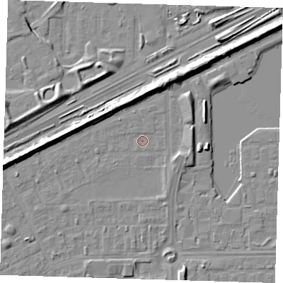 Shaded relief map of the ground around SE29BQ, computed from Environment Agency LiDAR. The ground here sits at about 1 m above sea level and falls 9 m across the surrounding 800 m. Surface water reaching this point runs off ground lying to the north-west, 1.0 m higher.