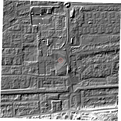 Shaded relief map of the ground around SE29BW, computed from Environment Agency LiDAR. The ground here sits at about 1 m above sea level and falls 12 m across the surrounding 800 m. Surface water reaching this point runs off ground lying to the north-east, 1.1 m higher.