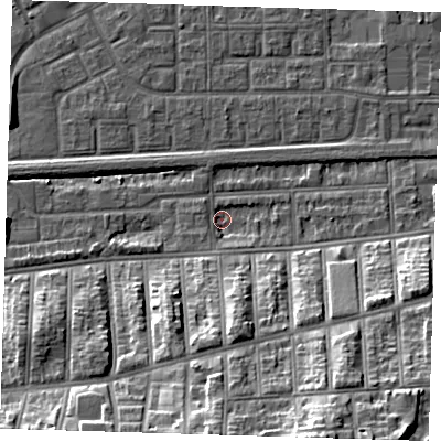 Shaded relief map of the ground around SE29EB, computed from Environment Agency LiDAR. The ground here sits at about 1 m above sea level and falls 22 m across the surrounding 800 m. Surface water reaching this point runs off ground lying to the south, 11.5 m higher.