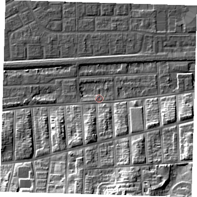 Shaded relief map of the ground around SE29ED, computed from Environment Agency LiDAR. The ground here sits at about 3 m above sea level and falls 25 m across the surrounding 800 m. Surface water reaching this point runs off ground lying to the south-south-west, 9.6 m higher.