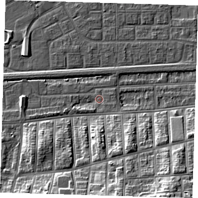 Shaded relief map of the ground around SE29EG, computed from Environment Agency LiDAR. The ground here sits at about 2 m above sea level and falls 22 m across the surrounding 800 m. Surface water reaching this point runs off ground lying to the south, 17.5 m higher.