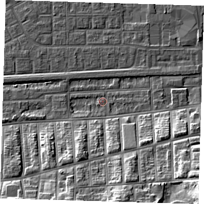 Shaded relief map of the ground around SE29ER, computed from Environment Agency LiDAR. The ground here sits at about 2 m above sea level and falls 25 m across the surrounding 800 m. Surface water reaching this point runs off ground lying to the south-east, 23.7 m higher.