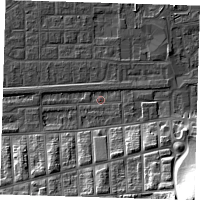 Shaded relief map of the ground around SE29EU, computed from Environment Agency LiDAR. The ground here sits at about 2 m above sea level and falls 36 m across the surrounding 800 m. Surface water reaching this point runs off ground lying to the south-south-east, 16.3 m higher.