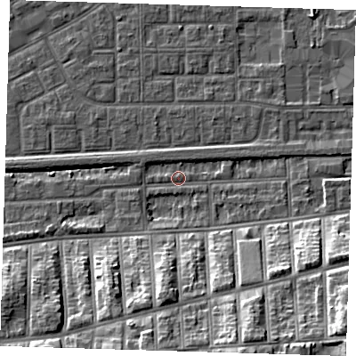 Shaded relief map of the ground around SE29EW, computed from Environment Agency LiDAR. The ground here sits at about 2 m above sea level and falls 18 m across the surrounding 800 m. Surface water reaching this point runs off ground lying to the south, 13.7 m higher.