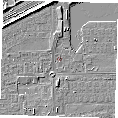 Shaded relief map of the ground around SE29FB, computed from Environment Agency LiDAR. The ground here sits at about 1 m above sea level and falls 7 m across the surrounding 800 m. Surface water reaching this point runs off ground lying to the north, 3.2 m higher.