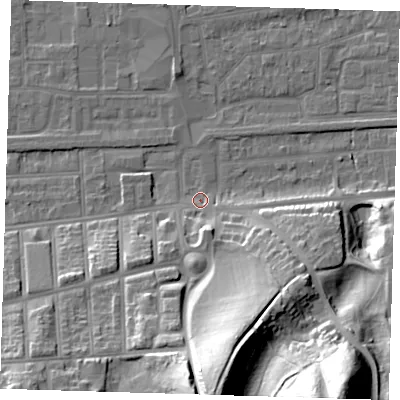 Shaded relief map of the ground around SE29HA, computed from Environment Agency LiDAR. The ground here sits at about 2 m above sea level and falls 44 m across the surrounding 800 m. Surface water reaching this point runs off ground lying to the south-south-east, 8.1 m higher.