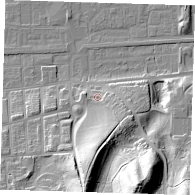 Shaded relief map of the ground around SE29HD, computed from Environment Agency LiDAR. The ground here sits at about 8 m above sea level and falls 52 m across the surrounding 800 m. Surface water reaching this point runs off ground lying to the south, 22.7 m higher.