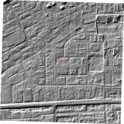 Shaded relief map of the ground around SE29JS, computed from Environment Agency LiDAR. The ground here sits at about 1 m above sea level and falls 7 m across the surrounding 800 m. Surface water reaching this point runs off ground lying to the south-south-west, 0.7 m higher.