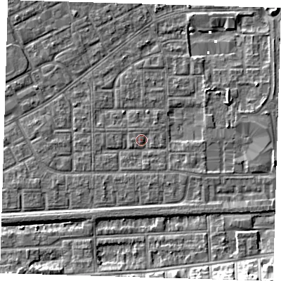 Shaded relief map of the ground around SE29JW, computed from Environment Agency LiDAR. The ground here sits at about 1 m above sea level and falls 9 m across the surrounding 800 m. Surface water reaching this point runs off ground lying to the south-west, 1.2 m higher.