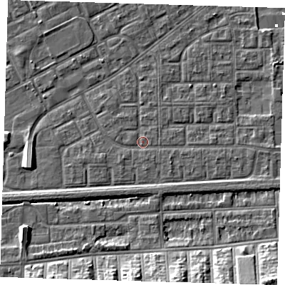 Shaded relief map of the ground around SE29QJ, computed from Environment Agency LiDAR. The ground here sits at about 1 m above sea level and falls 11 m across the surrounding 800 m. Surface water reaching this point runs off ground lying to the west-south-west, 1.1 m higher.