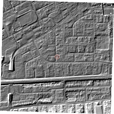 Shaded relief map of the ground around SE29QP, computed from Environment Agency LiDAR. The ground here sits at about 1 m above sea level and falls 9 m across the surrounding 800 m. Surface water reaching this point runs off ground lying to the west-south-west, 1.1 m higher.