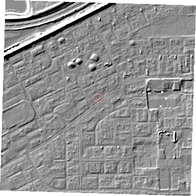 Shaded relief map of the ground around SE29QZ, computed from Environment Agency LiDAR. The ground here sits at about 0 m above sea level and falls 8 m across the surrounding 800 m. Surface water reaching this point runs off ground lying to the north-north-west, 6.4 m higher.