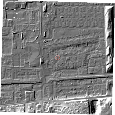 Shaded relief map of the ground around SE29RZ, computed from Environment Agency LiDAR. The ground here sits at about 1 m above sea level and falls 15 m across the surrounding 800 m. Surface water reaching this point runs off ground lying to the south-south-east, 0.9 m higher.