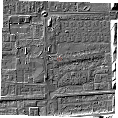 Shaded relief map of the ground around SE29SH, computed from Environment Agency LiDAR. The ground here sits at about 1 m above sea level and falls 11 m across the surrounding 800 m. Surface water reaching this point runs off ground lying to the west-north-west, 1.0 m higher.