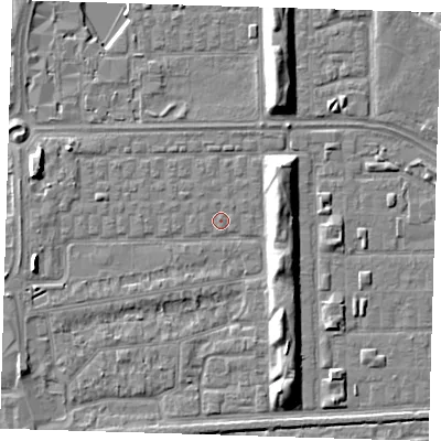 Shaded relief map of the ground around SE29SY, computed from Environment Agency LiDAR. The ground here sits at about 1 m above sea level and falls 7 m across the surrounding 800 m. Surface water reaching this point runs off ground lying to the west-south-west, 3.2 m higher.