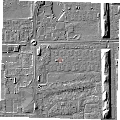 Shaded relief map of the ground around SE29TB, computed from Environment Agency LiDAR. The ground here sits at about 1 m above sea level and falls 7 m across the surrounding 800 m. Surface water reaching this point runs off ground lying to the west-south-west, 0.8 m higher.