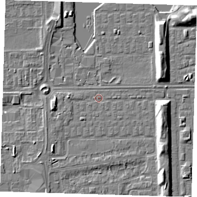 Shaded relief map of the ground around SE29TH, computed from Environment Agency LiDAR. The ground here sits at about 1 m above sea level and falls 7 m across the surrounding 800 m. Surface water reaching this point runs off ground lying to the west-south-west, 1.0 m higher.