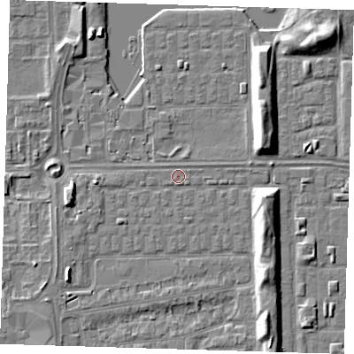 Shaded relief map of the ground around SE29TJ, computed from Environment Agency LiDAR. The ground here sits at about 1 m above sea level and falls 7 m across the surrounding 800 m. Surface water reaching this point runs off ground lying to the west-south-west, 1.0 m higher.