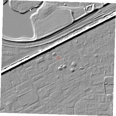 Shaded relief map of the ground around SE29XR, computed from Environment Agency LiDAR. The ground here sits at about 1 m above sea level and falls 8 m across the surrounding 800 m. Surface water reaching this point runs off ground lying to the north-west, 6.0 m higher.