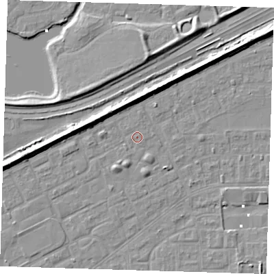 Shaded relief map of the ground around SE29XS, computed from Environment Agency LiDAR. The ground here sits at about 1 m above sea level and falls 8 m across the surrounding 800 m. Surface water reaching this point runs off ground lying to the south-south-east, 0.6 m higher.