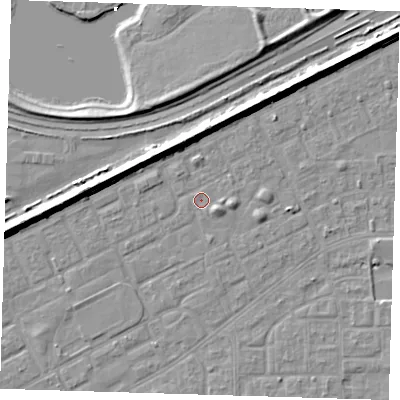 Shaded relief map of the ground around SE29XU, computed from Environment Agency LiDAR. The ground here sits at about 1 m above sea level and falls 8 m across the surrounding 800 m. Surface water reaching this point runs off ground lying to the north-north-west, 6.0 m higher.