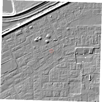 Shaded relief map of the ground around SE29XY, computed from Environment Agency LiDAR. The ground here sits at about 1 m above sea level and falls 8 m across the surrounding 800 m. Surface water reaching this point runs off ground lying to the north-north-west, 1.6 m higher.