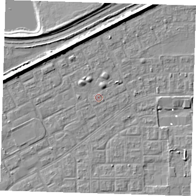 Shaded relief map of the ground around SE29XZ, computed from Environment Agency LiDAR. The ground here sits at about 1 m above sea level and falls 8 m across the surrounding 800 m. Surface water reaching this point runs off ground lying to the south-west, 0.6 m higher.