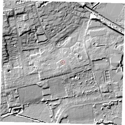 Shaded relief map of the ground around SE39AJ, computed from Environment Agency LiDAR. The ground here sits at about 27 m above sea level and falls 21 m across the surrounding 800 m. Surface water reaching this point runs off ground lying to the east, 1.1 m higher.