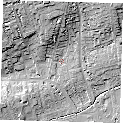 Shaded relief map of the ground around SE39HT, computed from Environment Agency LiDAR. The ground here sits at about 18 m above sea level and falls 21 m across the surrounding 800 m. Surface water reaching this point runs off ground lying to the north-north-west, 17.2 m higher.