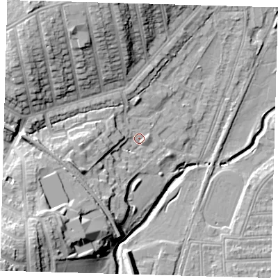 Shaded relief map of the ground around SE41JQ, computed from Environment Agency LiDAR. The ground here sits at about 15 m above sea level and falls 28 m across the surrounding 800 m. Surface water reaching this point runs off ground lying to the west-south-west, 6.0 m higher.