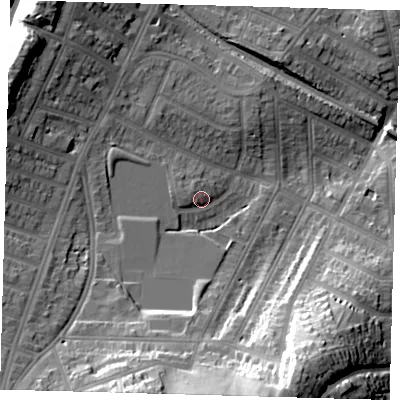 Shaded relief map of the ground around SE41RD, computed from Environment Agency LiDAR. The ground here sits at about 29 m above sea level and falls 34 m across the surrounding 800 m. Surface water reaching this point runs off ground lying to the west-north-west, 4.2 m higher.