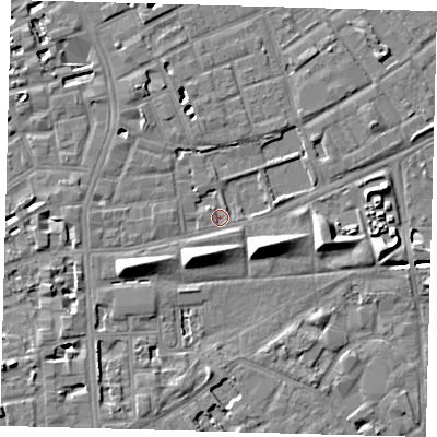 Shaded relief map of the ground around SE50AJ, computed from Environment Agency LiDAR. The ground here sits at about 2 m above sea level and falls 8 m across the surrounding 800 m. Surface water reaching this point runs off ground lying to the south-south-west, 7.3 m higher.