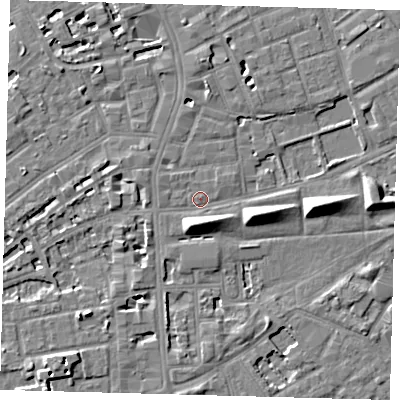 Shaded relief map of the ground around SE50DH, computed from Environment Agency LiDAR. The ground here sits at about 3 m above sea level and falls 8 m across the surrounding 800 m. Surface water reaching this point runs off ground lying to the south-south-west, 5.4 m higher.