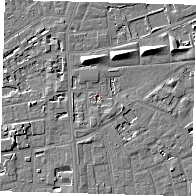 Shaded relief map of the ground around SE57JZ, computed from Environment Agency LiDAR. The ground here sits at about 2 m above sea level and falls 8 m across the surrounding 800 m. Surface water reaching this point runs off ground lying to the south-east, 2.5 m higher.