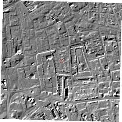 Shaded relief map of the ground around SE57RD, computed from Environment Agency LiDAR. The ground here sits at about 3 m above sea level and falls 9 m across the surrounding 800 m. Surface water reaching this point runs off ground lying to the south-south-west, 1.9 m higher.