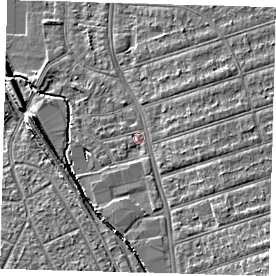 Shaded relief map of the ground around SE62UN, computed from Environment Agency LiDAR. The ground here sits at about 19 m above sea level and falls 9 m across the surrounding 800 m. Surface water reaching this point runs off ground lying to the south-south-east, 1.8 m higher.