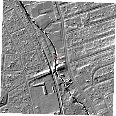 Shaded relief map of the ground around SE62XA, computed from Environment Agency LiDAR. The ground here sits at about 21 m above sea level and falls 10 m across the surrounding 800 m. Surface water reaching this point runs off ground lying to the south-south-west, 4.3 m higher.