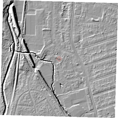 Shaded relief map of the ground around SE63AW, computed from Environment Agency LiDAR. The ground here sits at about 18 m above sea level and falls 10 m across the surrounding 800 m. Surface water reaching this point runs off ground lying to the south-south-west, 5.8 m higher.