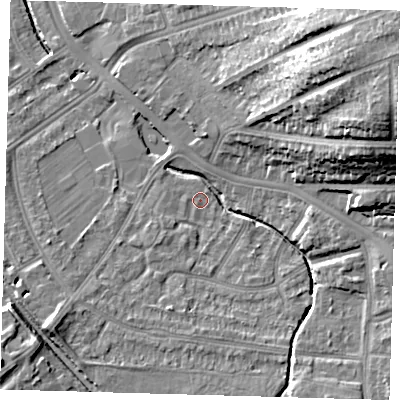 Shaded relief map of the ground around SE63PL, computed from Environment Agency LiDAR. The ground here sits at about 25 m above sea level and falls 28 m across the surrounding 800 m. Surface water reaching this point runs off ground lying to the north-east, 25.0 m higher.