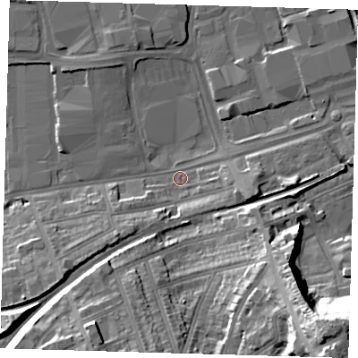 Shaded relief map of the ground around SE77AH, computed from Environment Agency LiDAR. The ground here sits at about 3 m above sea level and falls 34 m across the surrounding 800 m. Surface water reaching this point runs off ground lying to the south-east, 34.3 m higher.