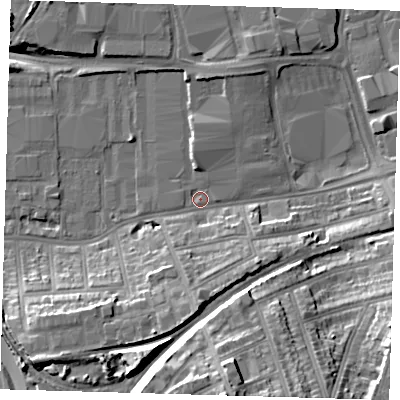Shaded relief map of the ground around SE77AJ, computed from Environment Agency LiDAR. The ground here sits at about 3 m above sea level and falls 27 m across the surrounding 800 m. Surface water reaching this point runs off ground lying to the south-south-west, 10.9 m higher.