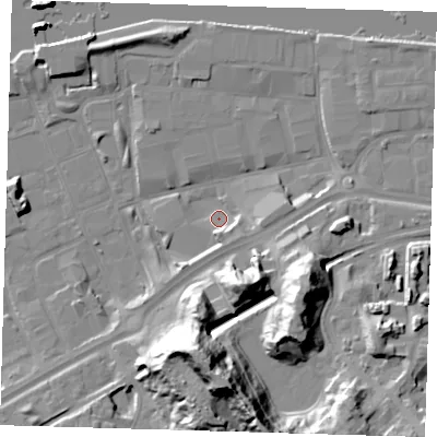 Shaded relief map of the ground around SE78FE, computed from Environment Agency LiDAR. The ground here sits at about 2 m above sea level and falls 37 m across the surrounding 800 m. Surface water reaching this point runs off ground lying to the south-east, 26.5 m higher.
